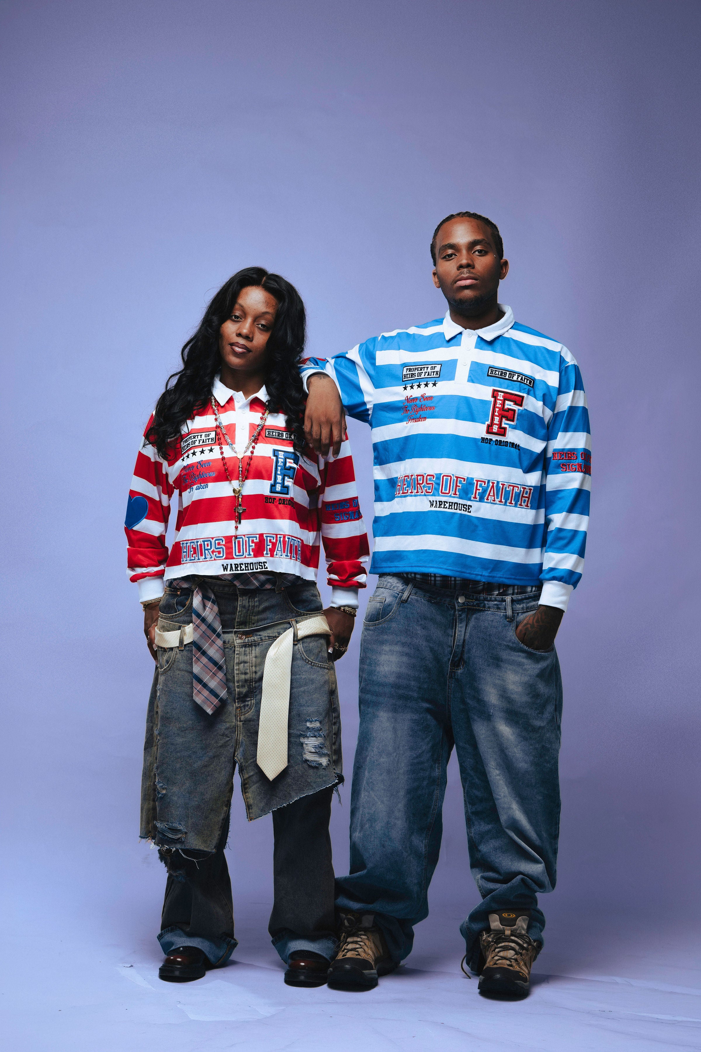 Heirs Of Faith Varsity Rugby Shirt in red and blue